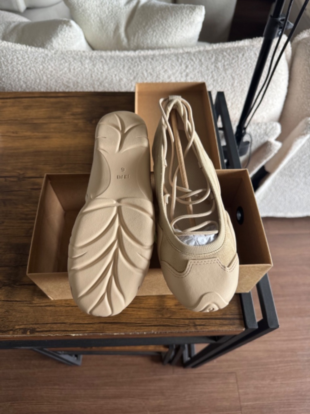 JW PEI Caitlin Lace Up Ballerina Sneakers - Beige New in Box